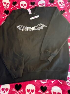 PINK Victoria's Secret Black Crewneck with Gothic Bat Logo